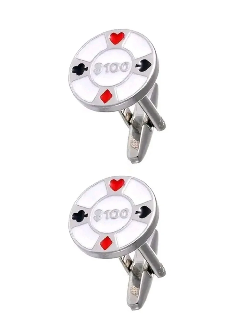 Poker Chip Cufflinks Casino Gambling Card Player Silver Tone Formal Accessory